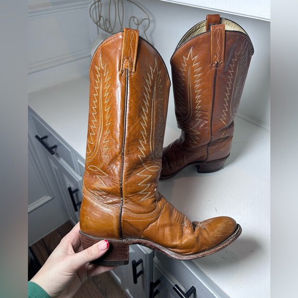 Vintage Dan Post Women’s Western Boot Size 8C Brown Leather Classic Flare Cowboy - Picture 7 of 9